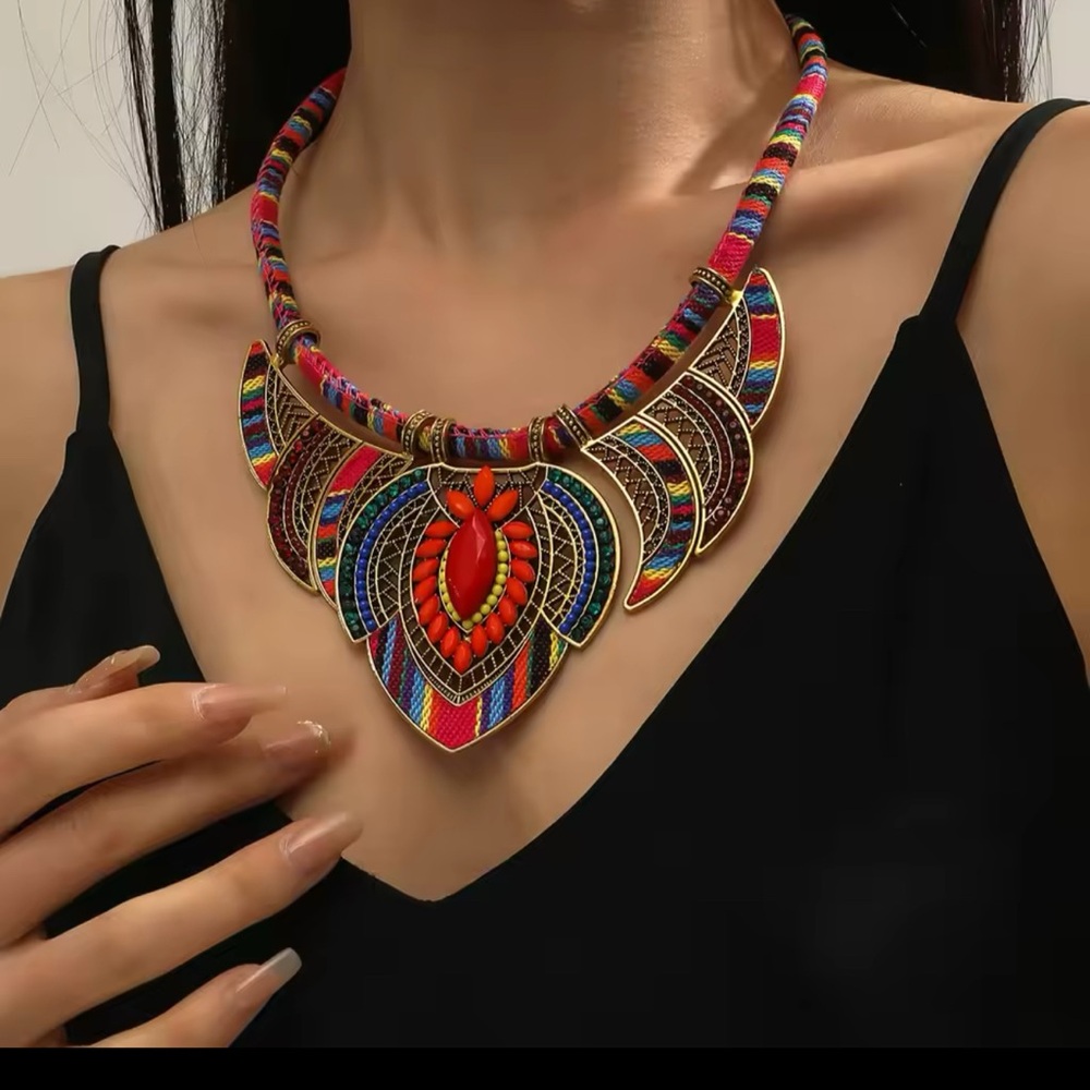 Red and Blue Mosaic Pendant Necklace